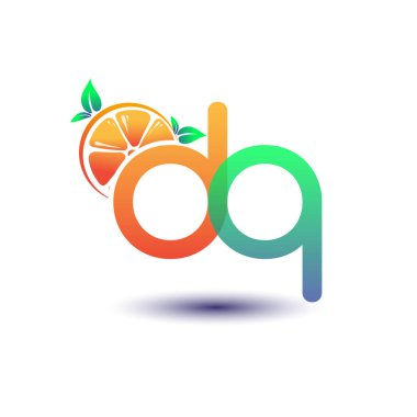 İlk harf DQ logotype turuncu ve yeşil renk, taze meyve dükkanı için ilk logo veya taze meyve veya doğa ile ilgili herhangi bir şirket, vektör çizimi.