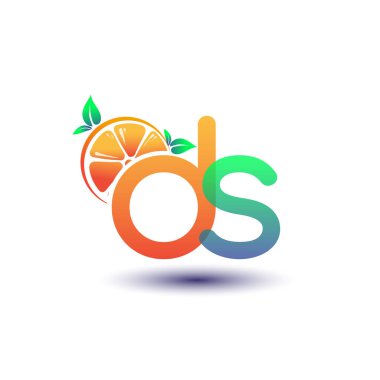İlk harf DS logotip turuncu ve yeşil renk, taze meyve dükkanı için ilk logo veya taze meyve veya doğa ile ilgili herhangi bir şirket, vektör illüstrasyon.
