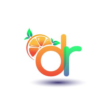 İlk harf DR logotype turuncu ve yeşil renk, taze meyve dükkanı için ilk logo veya taze meyve veya doğa ile ilgili herhangi bir şirket, vektör çizimi.
