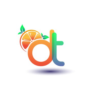 İlk harf DT logotype turuncu ve yeşil renk, taze meyve dükkanı için ilk logo veya taze meyve veya doğa ile ilgili herhangi bir şirket, vektör çizimi.