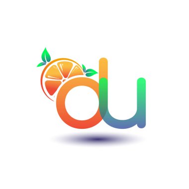 İlk harf DU logotype turuncu ve yeşil renk, taze meyve dükkanı için ilk logo veya taze meyve veya doğa ile ilgili herhangi bir şirket, vektör çizimi.