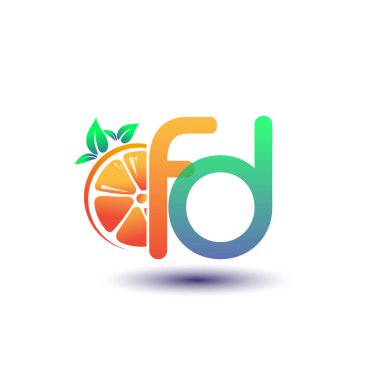 İlk harf FD logotip turuncu ve yeşil renk, taze meyve dükkanı için ilk logo veya taze meyve veya doğa ile ilgili herhangi bir şirket, vektör illüstrasyonu.