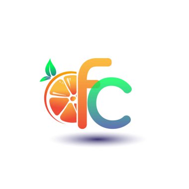 İlk harf FC logotype turuncu ve yeşil renk, taze meyve dükkanı için ilk logo veya taze meyve veya doğa ile ilgili herhangi bir şirket, vektör çizimi.