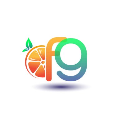 İlk harf FG logotype turuncu ve yeşil renk, taze meyve dükkanı için ilk logo veya taze meyve veya doğa ile ilgili herhangi bir şirket, vektör çizimi.