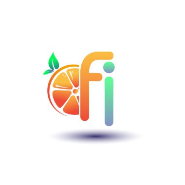 İlk harf FI logotype turuncu ve yeşil renk, taze meyve dükkanı için ilk logo veya taze meyve veya doğa ile ilgili herhangi bir şirket, vektör çizimi.