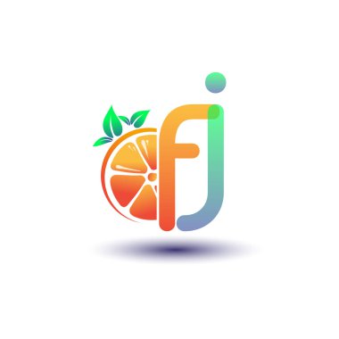 İlk harf FJ logotype turuncu ve yeşil renk, taze meyve dükkanı için ilk logo veya taze meyve veya doğa ile ilgili herhangi bir şirket, vektör çizimi.