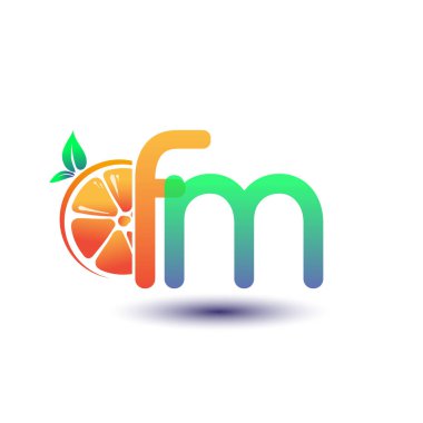İlk harf FM logotype turuncu ve yeşil renk, taze meyve dükkanı için ilk logo veya taze meyve veya doğa ile ilgili herhangi bir şirket, vektör çizimi.