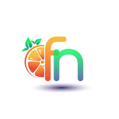 İlk harf FN logotype turuncu ve yeşil renk, taze meyve dükkanı için ilk logo veya taze meyve veya doğa ile ilgili herhangi bir şirket, vektör çizimi.