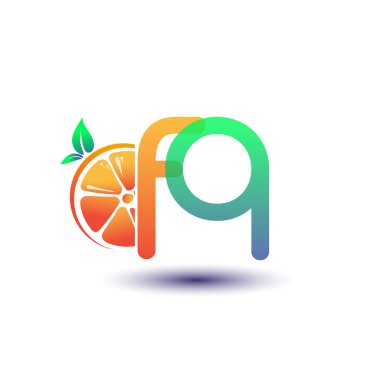 İlk harf FQ logotype turuncu ve yeşil renk, taze meyve dükkanı için ilk logo veya taze meyve veya doğa ile ilgili herhangi bir şirket, vektör çizimi.