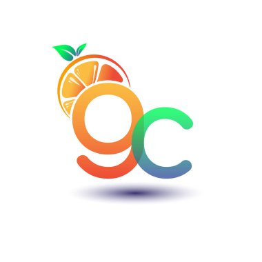 İlk harf GC logotype turuncu ve yeşil renk, taze meyve dükkanı için ilk logo veya taze meyve veya doğa ile ilişkili herhangi bir şirket, vektör illüstrasyonu.