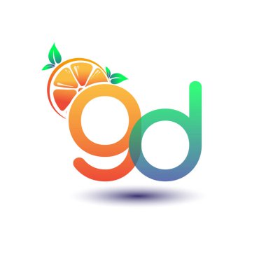İlk harf GD logotip turuncu ve yeşil renk, taze meyve dükkanı için ilk logo veya taze meyve veya doğa ile ilgili herhangi bir şirket, vektör illüstrasyonu.