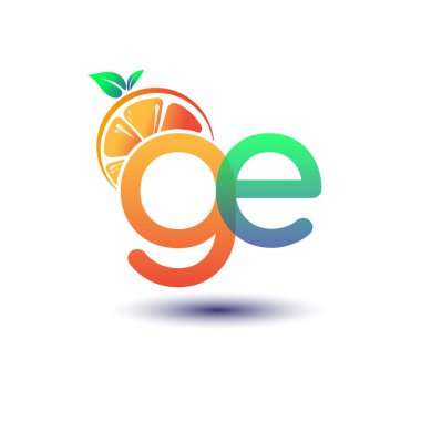 İlk harf GE logotype turuncu ve yeşil renk, taze meyve dükkanı için ilk logo veya taze meyve veya doğa ile ilgili herhangi bir şirket, vektör illüstrasyonu.