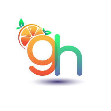 İlk harf GH logotype turuncu ve yeşil renk, taze meyve dükkanı için ilk logo veya taze meyve veya doğa ile ilgili herhangi bir şirket, vektör illüstrasyonu.