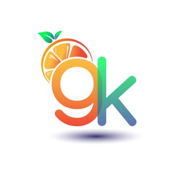 İlk harf GK logotype turuncu ve yeşil renk, taze meyve dükkanı için ilk logo veya taze meyve veya doğa ile ilgili herhangi bir şirket, vektör çizimi.