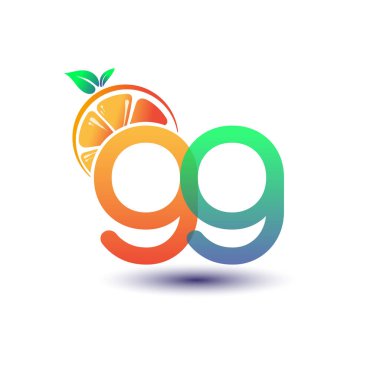 İlk harf GG logotype turuncu ve yeşil renk, taze meyve dükkanı için ilk logo veya taze meyve veya doğa ile ilgili herhangi bir şirket, vektör çizimi.