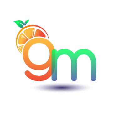 İlk harf GM logotype turuncu ve yeşil renk, taze meyve dükkanı için ilk logo veya taze meyve veya doğa ile ilgili herhangi bir şirket, vektör çizimi.