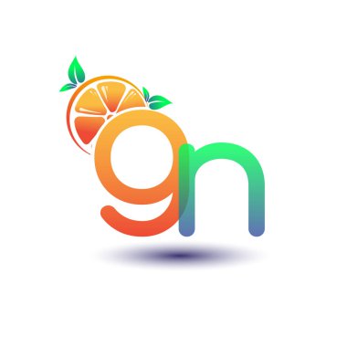İlk harf GN logotype turuncu ve yeşil renk, taze meyve dükkanı için ilk logo veya taze meyve veya doğa ile ilgili herhangi bir şirket, vektör çizimi.