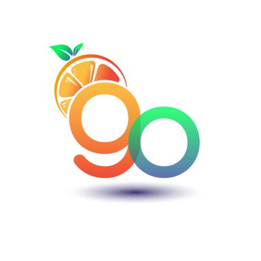 İlk harf GO logotype turuncu ve yeşil renk, taze meyve dükkanı için ilk logo veya taze meyve veya doğa ile ilgili herhangi bir şirket, vektör illüstrasyonu.