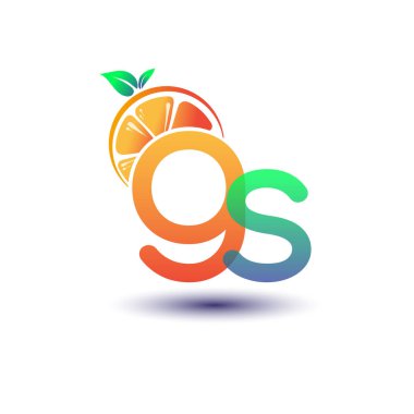 GS 'nin ilk harfi turuncu ve yeşil renkli logolar, taze meyve dükkanı için ilk logo veya taze meyve veya doğa ile ilişkili herhangi bir şirket, vektör illüstrasyonu.