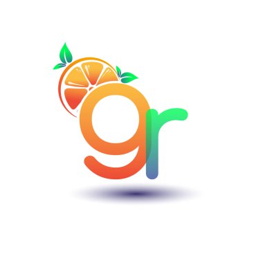 İlk harf GR logotype turuncu ve yeşil renk, taze meyve dükkanı için ilk logo veya taze meyve veya doğa ile ilgili herhangi bir şirket, vektör çizimi.