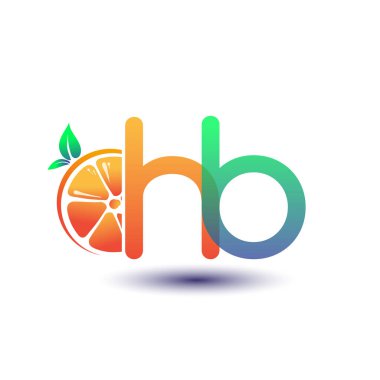 İlk harf HB logotype turuncu ve yeşil renk, taze meyve dükkanı için ilk logo veya taze meyve veya doğa ile ilgili herhangi bir şirket, vektör çizimi.