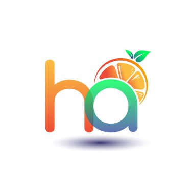 İlk harf HA logotype turuncu ve yeşil renk, taze meyve dükkanı için ilk logo veya taze meyve veya doğa ile ilgili herhangi bir şirket, vektör çizimi.