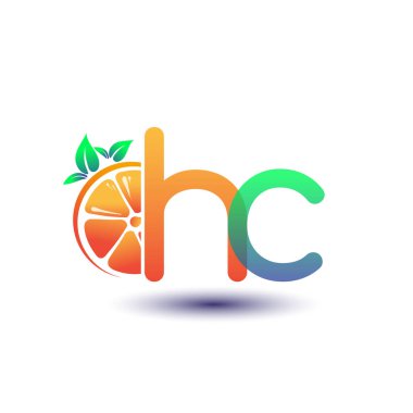 İlk harf HC logotype turuncu ve yeşil renk, taze meyve dükkanı için ilk logo veya taze meyve veya doğa ile ilgili herhangi bir şirket, vektör çizimi.