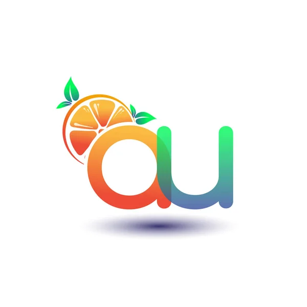 初始字母Au标识橙色和绿色 新鲜水果商店或任何与新鲜水果或自然有关的公司的初始标识 矢量图解 — 图库矢量图片