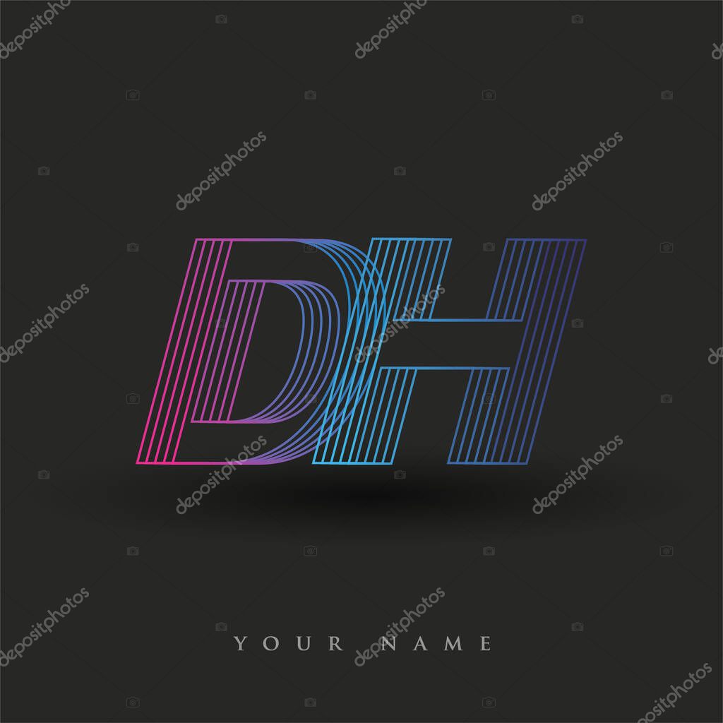 Initial letter logo DH colored blue and magenta with striped composition, Vector logo design template elements for your business or company identity.