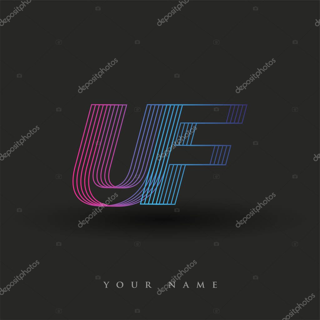 Initial letter logo UF colored blue and magenta with striped composition, Vector logo design template elements for your business or company identity.