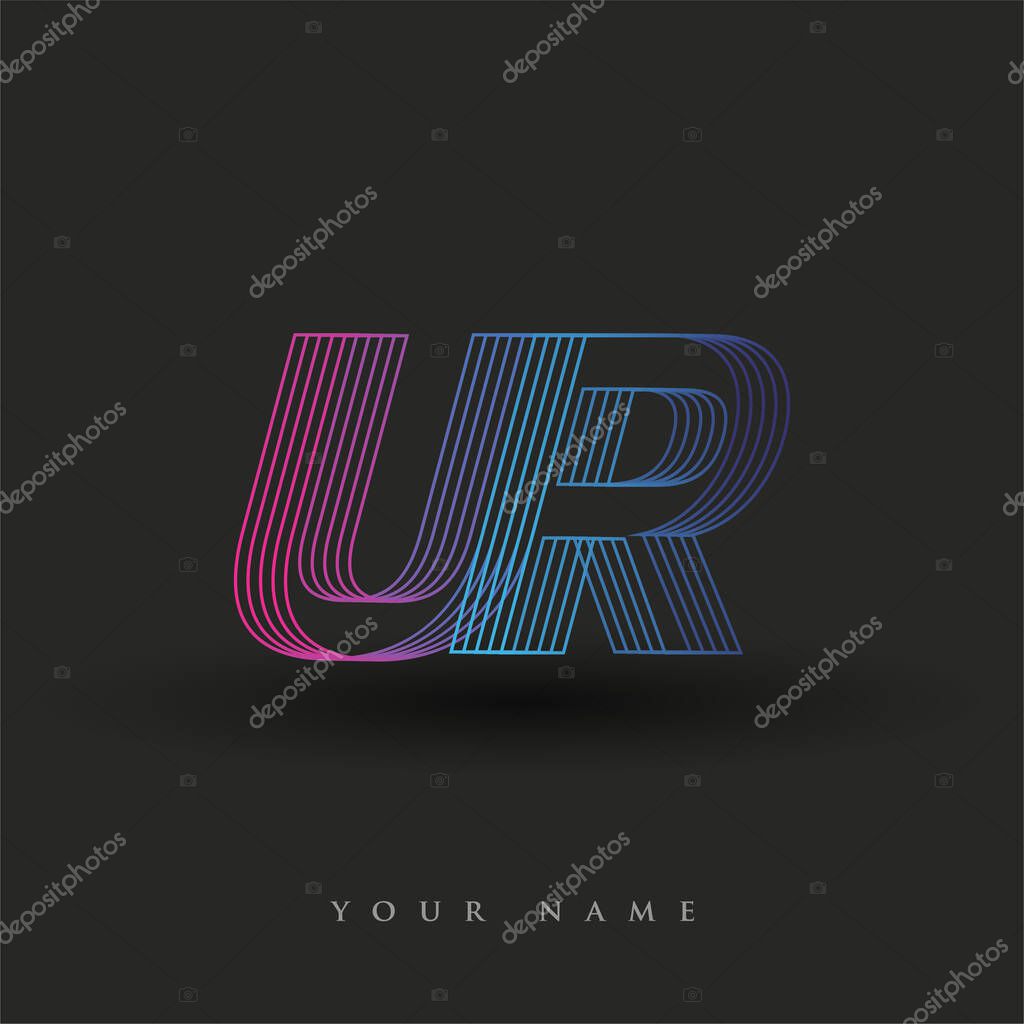 Initial letter logo UR colored blue and magenta with striped composition, Vector logo design template elements for your business or company identity.