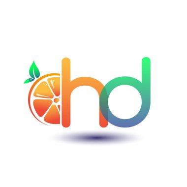 İlk harf HD logotip turuncu ve yeşil renk, taze meyve dükkanı için ilk logo veya taze meyve veya doğa ile ilgili herhangi bir şirket, vektör illüstrasyonu.