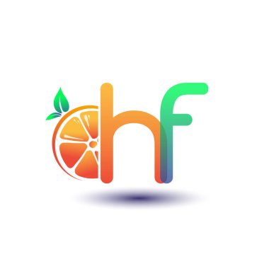 İlk harf HF logotype turuncu ve yeşil renk, taze meyve dükkanı için ilk logo veya taze meyve veya doğa ile ilgili herhangi bir şirket, vektör çizimi.
