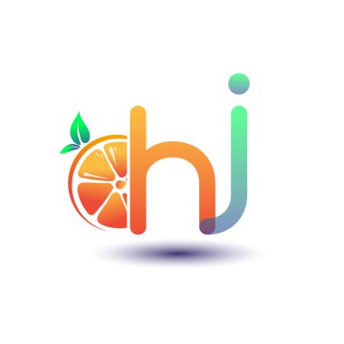 İlk harf HJ logotype turuncu ve yeşil renk, taze meyve dükkanı için ilk logo veya taze meyve veya doğa ile ilgili herhangi bir şirket, vektör çizimi.