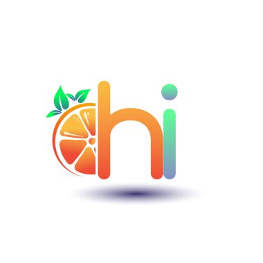 İlk harf HI logotype turuncu ve yeşil renk, taze meyve dükkanı için ilk logo veya taze meyve veya doğa ile ilgili herhangi bir şirket, vektör çizimi.
