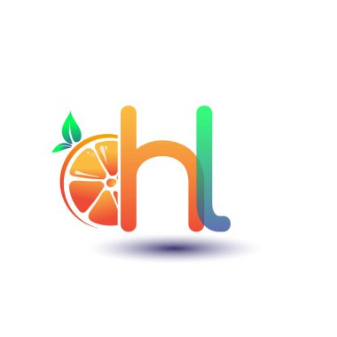 İlk harf HL logotype turuncu ve yeşil renk, taze meyve dükkanı için ilk logo veya taze meyve veya doğa ile ilgili herhangi bir şirket, vektör çizimi.