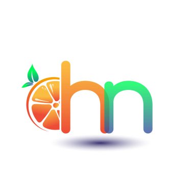 İlk harf HN logotype turuncu ve yeşil renk, taze meyve dükkanı için ilk logo veya taze meyve veya doğa ile ilgili herhangi bir şirket, vektör çizimi.