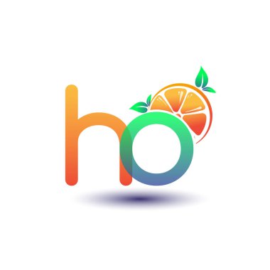 İlk harf HO logotype turuncu ve yeşil renk, taze meyve dükkanı için ilk logo veya taze meyve veya doğa ile ilgili herhangi bir şirket, vektör çizimi.