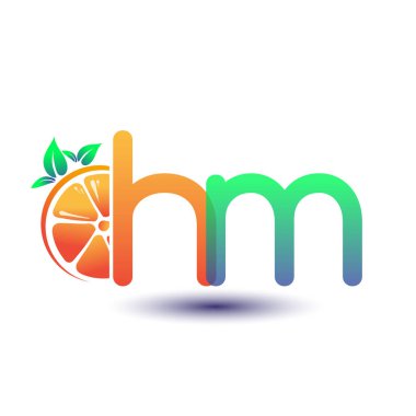 İlk harf HM logotype turuncu ve yeşil renk, taze meyve dükkanı için ilk logo veya taze meyve veya doğa ile ilgili herhangi bir şirket, vektör çizimi.