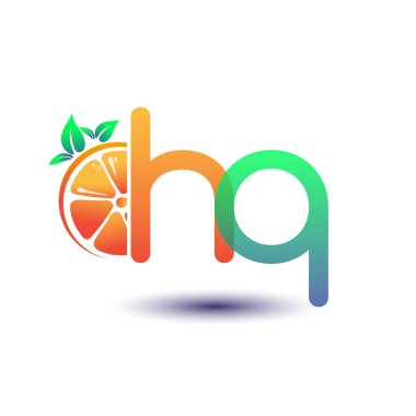 İlk harf HQ logotype turuncu ve yeşil renk, taze meyve dükkanı için ilk logo veya taze meyve veya doğa ile ilgili herhangi bir şirket, vektör çizimi.