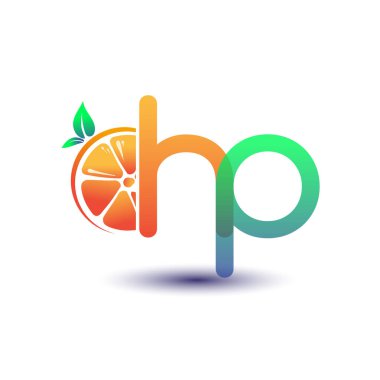 İlk harf HP logotype turuncu ve yeşil renk, taze meyve dükkanı için ilk logo veya taze meyve veya doğa ile ilgili herhangi bir şirket, vektör çizimi.
