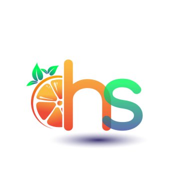 İlk harf HS logotype turuncu ve yeşil renk, taze meyve dükkanı için ilk logo veya taze meyve veya doğa ile ilgili herhangi bir şirket, vektör çizimi.