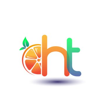İlk harf HT logotype turuncu ve yeşil renk, taze meyve dükkanı için ilk logo veya taze meyve veya doğa ile ilgili herhangi bir şirket, vektör çizimi.