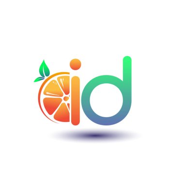 İlk harf ID logosu turuncu ve yeşil renk, taze meyve dükkanı için ilk logo veya taze meyve veya doğa ile ilgili herhangi bir şirket, vektör illüstrasyonu.