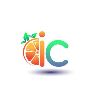 İlk harf IC logotype turuncu ve yeşil renk, taze meyve dükkanı için ilk logo veya taze meyve veya doğa ile ilgili herhangi bir şirket, vektör çizimi.
