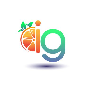 İlk harf IG logotype turuncu ve yeşil renk, taze meyve dükkanı için ilk logo veya taze meyve veya doğa ile ilgili herhangi bir şirket, vektör çizimi.