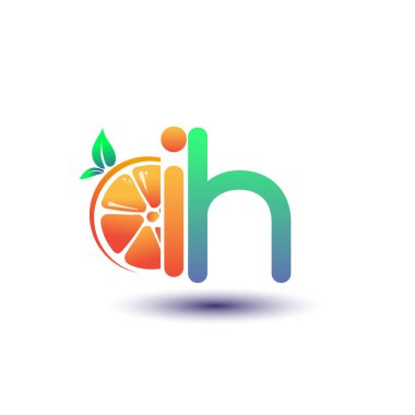 İlk harf IH logotype turuncu ve yeşil renk, taze meyve dükkanı için ilk logo veya taze meyve veya doğa ile ilgili herhangi bir şirket, vektör çizimi.