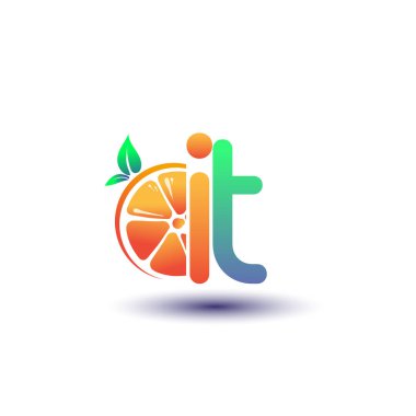 İlk harf IT logoti turuncu ve yeşil renk, taze meyve dükkanı için ilk logo veya taze meyve veya doğa ile ilgili herhangi bir şirket, vektör illüstrasyonu.