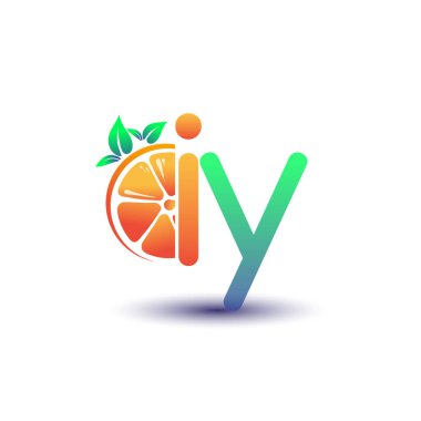 İlk harf IY logotype turuncu ve yeşil renk, taze meyve dükkanı için ilk logo veya taze meyve veya doğa ile ilgili herhangi bir şirket, vektör çizimi.