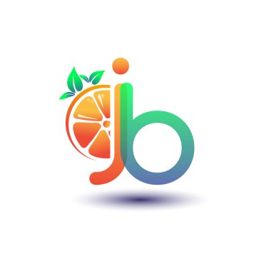 İlk harf JB logotype turuncu ve yeşil renk, taze meyve dükkanı için ilk logo veya taze meyve veya doğa ile ilgili herhangi bir şirket, vektör çizimi.